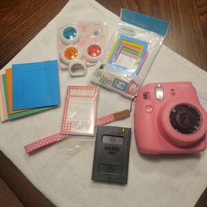 Instax Pink Camera Set with Colorful Accessories